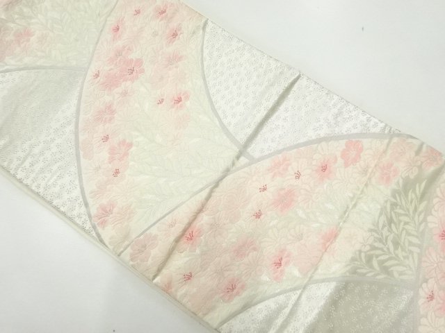 JAPANESE KIMONO / ANTIQUE FUKURO OBI / SILK / WOVEN FLORAL PLANTS